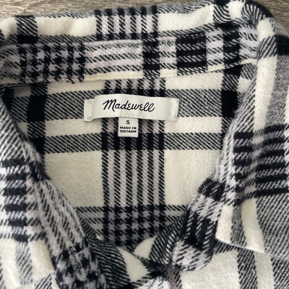 Madewell Plaid Button-Up Blouse in Black and White - Picture 2 of 7